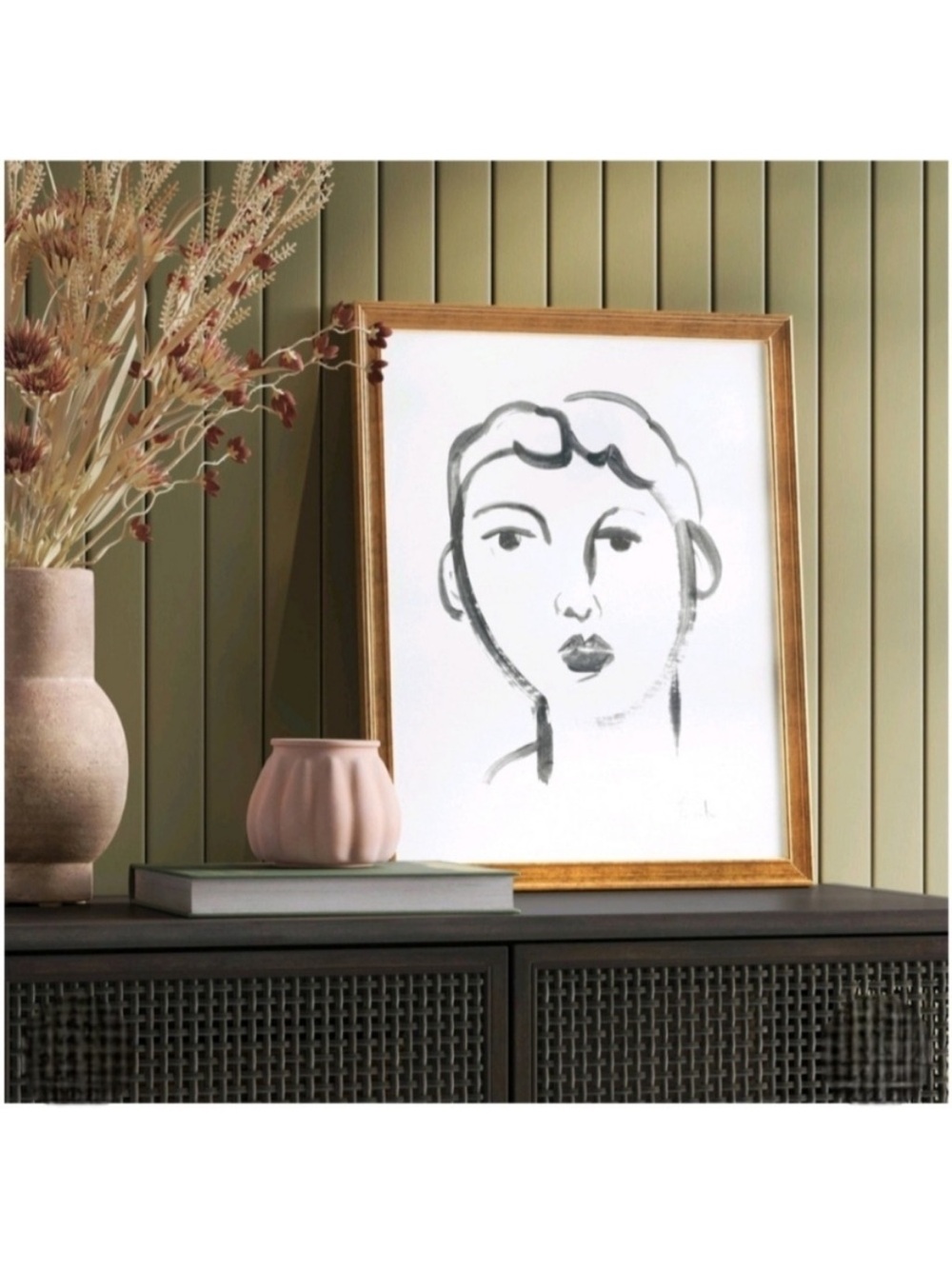 Studio McGee 16” x 20” Minimalist Black & White Portrait Print with Gold Frame